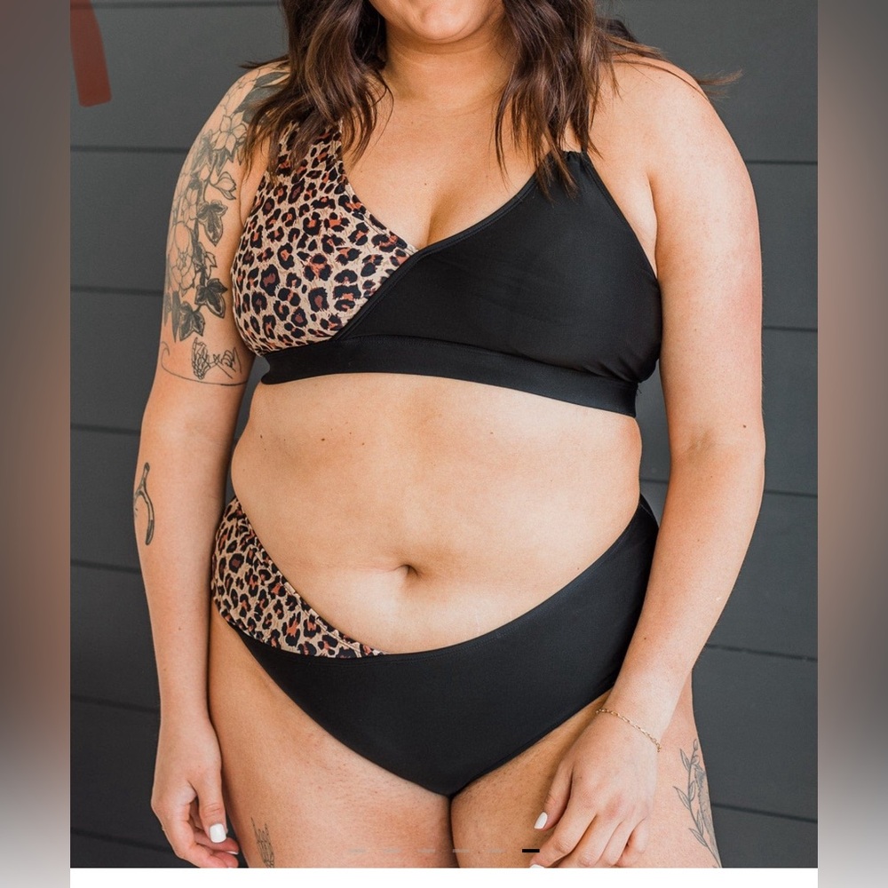 New 1X black leopard bikini swimsuit